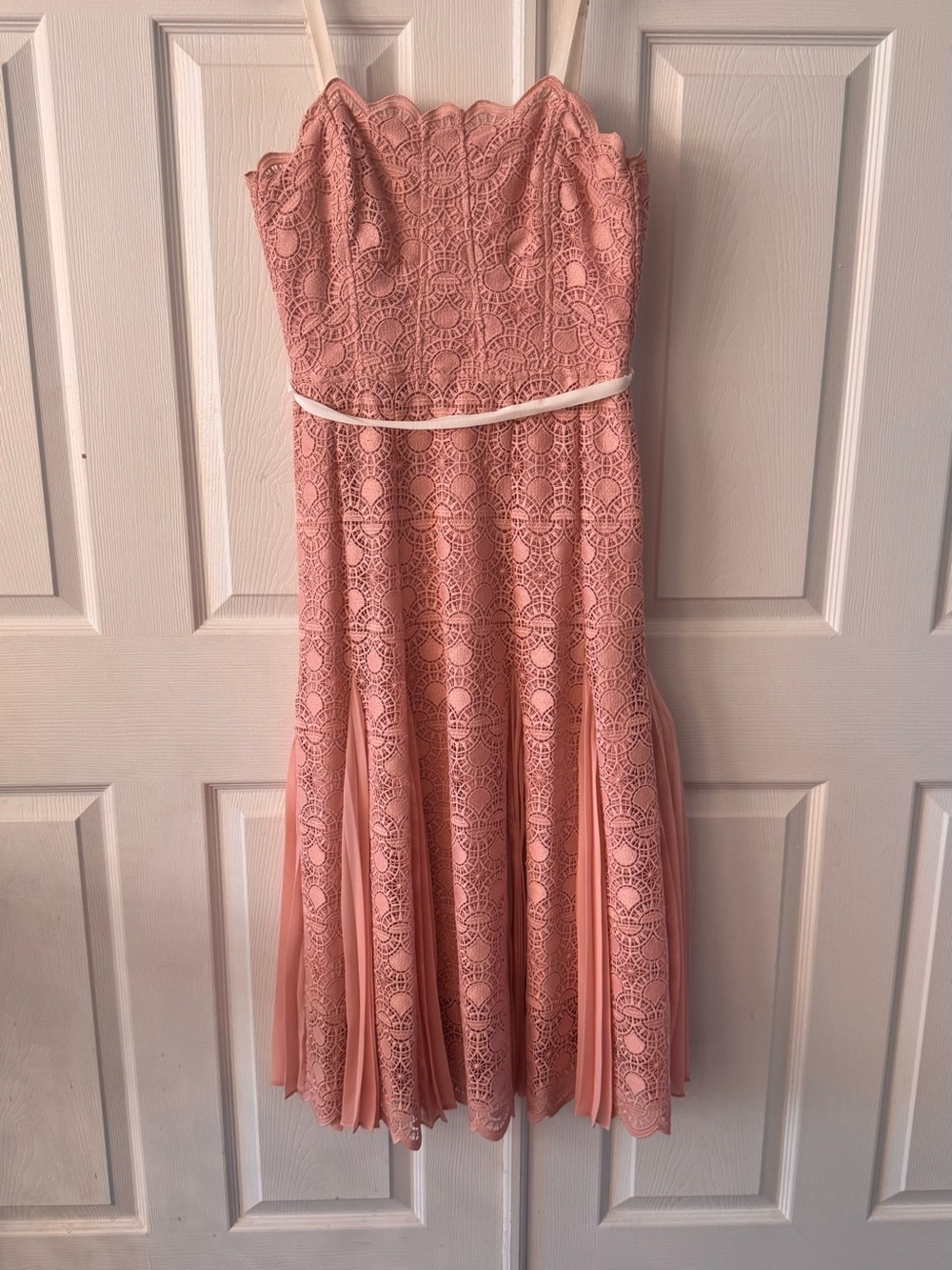 Gianni Bini Strapless Lace Pleated Midi Dress - Blush Pink